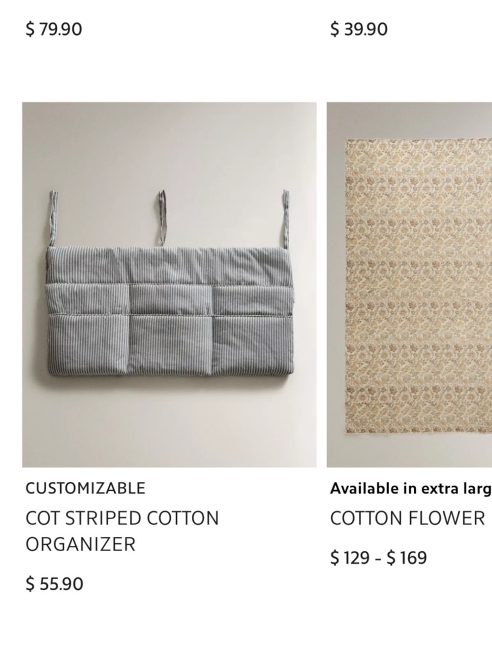 Floral Cotton Cot Organizer